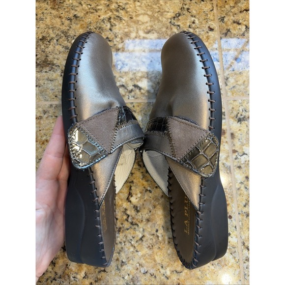 La Plume Santori Brown Metallic Leather Mules Clogs Slip On Shoes 41 US 10.5-11 - Picture 8 of 16